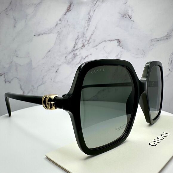 New GUCCI Sunglasses Black Oversized Square Gold Metal GG - Picture 16 of 16